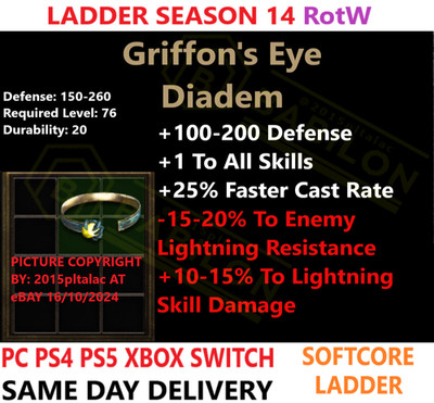  PC PS4 PS5 XBOX SWITCH LADDER Griffons Eye Diad DIABLO 2 RESURRECTED D2R ITEMS