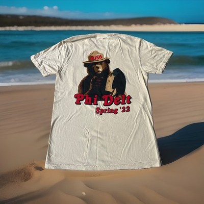 Phi Delta Theta Frat Spring Rush 2022 Smokey The Bear Parody Shirt Small Tan New