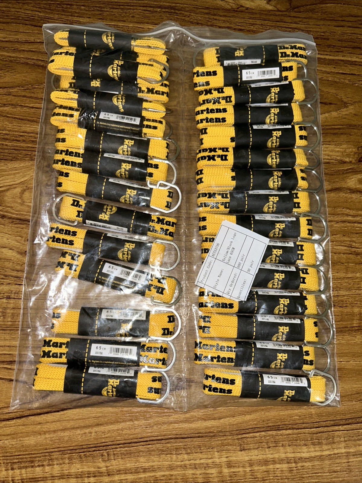 Job Lot 30 X Dr. Martens 8 Eye Flat Shoe Laces, Yellow, 65cm