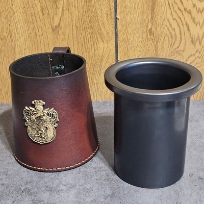 Vintage Leather Bound English Mug Tankard Stein Real Hide Made in England