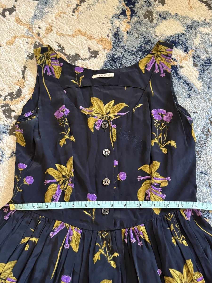 Prada Floral Nylon A-line Dress Black Purple IT42 | eBay