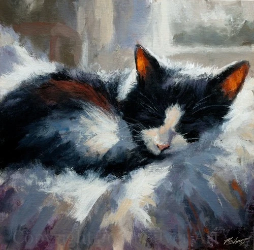CAT PORTRAIT ORIGINAL FELINE FINE ART PAINTING 30 x 30 cm by  JOHN SILVER BA