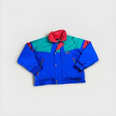 Vintage White Stag Puffer Jacket Color-block Heavy Weight Bomber Ski Parka