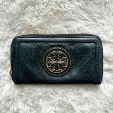 TORY BURCH Long Wallet Black Leather with Round Zip