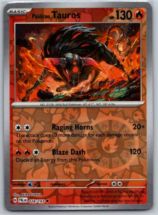 Paldean Tauros 028/193 Uncommon Paldea Evolved Pokemon Reverse Holo Near Mint