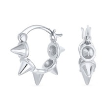 Punk Rocker Goth Biker Jewelry 5 Spike Points Arrow Huggie Mini Hoop Earrings