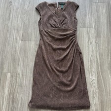 Lauren Ralph Lauren Evening Bronze Brown Sparkle Metallic Dress Stretchy Size 12