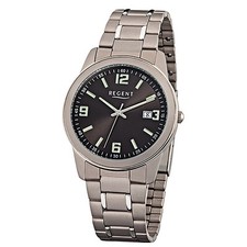 Regent Herren-Armbanduhr silber grau Analog F-841 Titan-Armband URF841