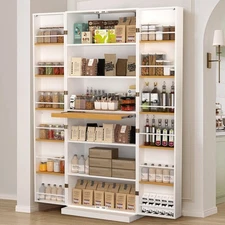 72" Kitchen Pantry Cabinet with Doors and Adjustable Expandable Shelves Cupboard