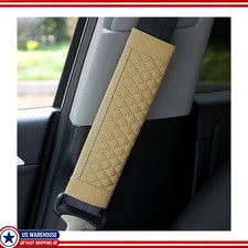 Car Seat Belt Cover Pad 2pcs Beige Leather Seatbelt Cushion Protectcolor Beige