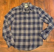 Mens J CREW Blue Gray Plaid Mid Weight Flannel Shirt Slim Medium