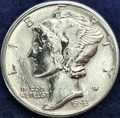 1943-P Mercury Silver Dime Ch BU++