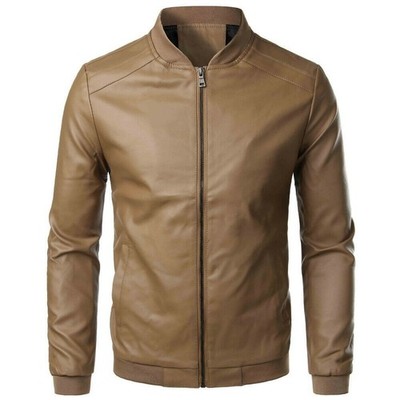 Men's Brown Leather Bomber Jacket Pure Real Soft Suede Leather Coat 