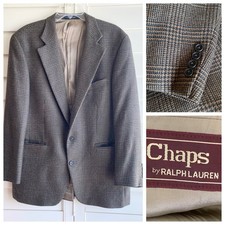 VTG Chaps Ralph Lauren Blazer Men 41R Olive Brown Houndstooth Canada Coat Wool
