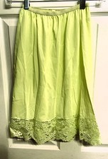 Vintage Vanity Fair Bright Green Nylon Half Slip Lace Pillow Tab Waist SMALL