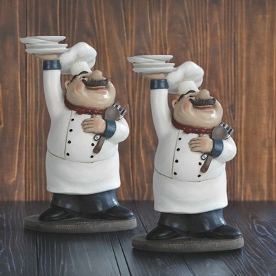 2-PC Gift Set 10''H Chef Serving Dining Room Accessory Figurine Ornament Decor