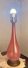 VINTAGE LARGE MURANO STYLE TABLE LAMP WITH RED SWIRL BLOWN ART GLASS- 33"H X 8"W