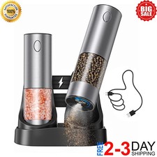 2PCS Electric Salt and Pepper Grinder Set Automatic Grinder w/ Rechargeable Base