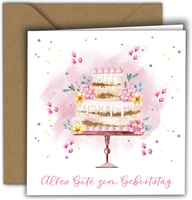 Geburtstagskarte Aquarelltorte Rosa – Alles Gute Zum Geburtstag | Klappkarte (15