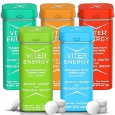Viter Energy 40mg Caffeine Mints - Sugar Free, B Vitamins, Vegan, Boosts Fast 5