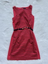 Tommy Hilfiger Women's Melon/Navy Belted Striped Sleeveless Dress Size 2 Preppy