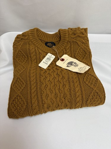 NWT LL Bean Signature Fisherman Sweater Mens Medium Cable Knit Brassy Olive New