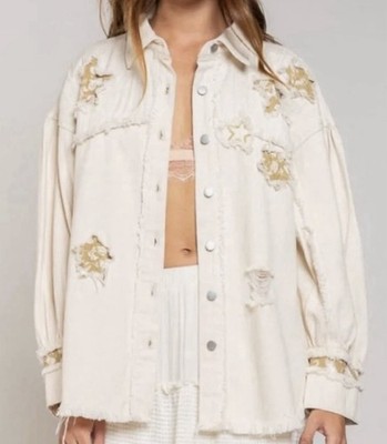 POL New Star Patchwork Jacket RARE Button Down Cream/White Paisley Accent Size M