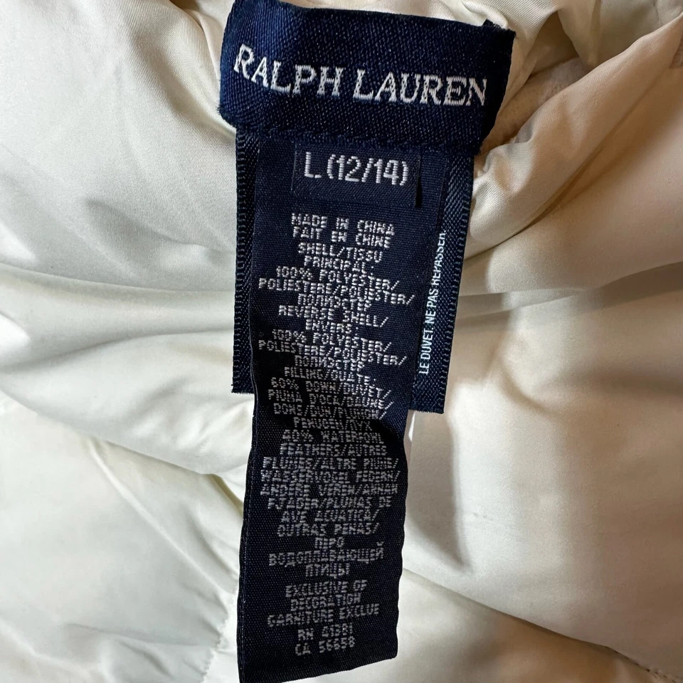 Ralph Lauren 青春背心大号象牙色粉红色涤纶全拉链双面 Puffer — 第 4/4 张图片