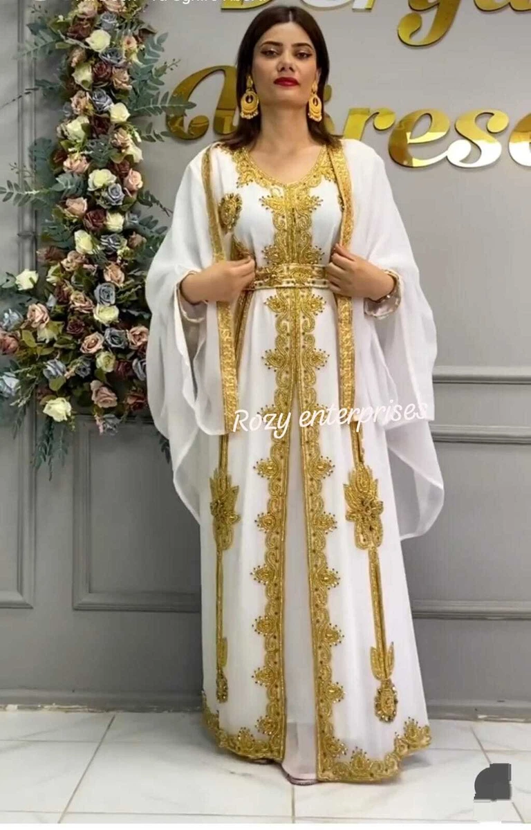 New Dubai Moroccan Kaftan Abaya Party Wedding Farasha Dress White Women Kaftans