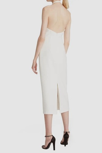 $345 Halston Women's White Halter Neck Crepe Sheath Dress Size 4 - Picture 3 of 5