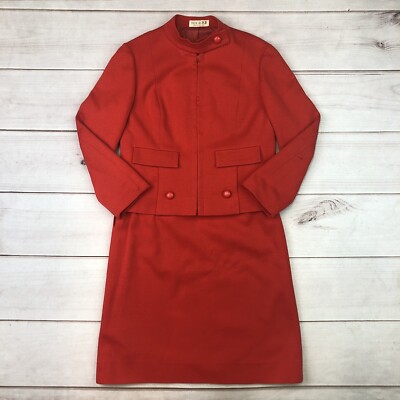 Vintage 80 s Rodier Paris Red Zip 3/4 Sleeve Blazer Jacket Skirt Suit 3 XS Small
