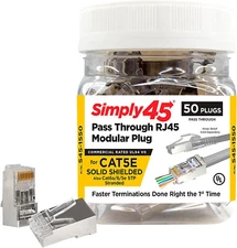 Simply45 S45-1550 Pass-Through RJ45 Modular Plug (50 pieces)