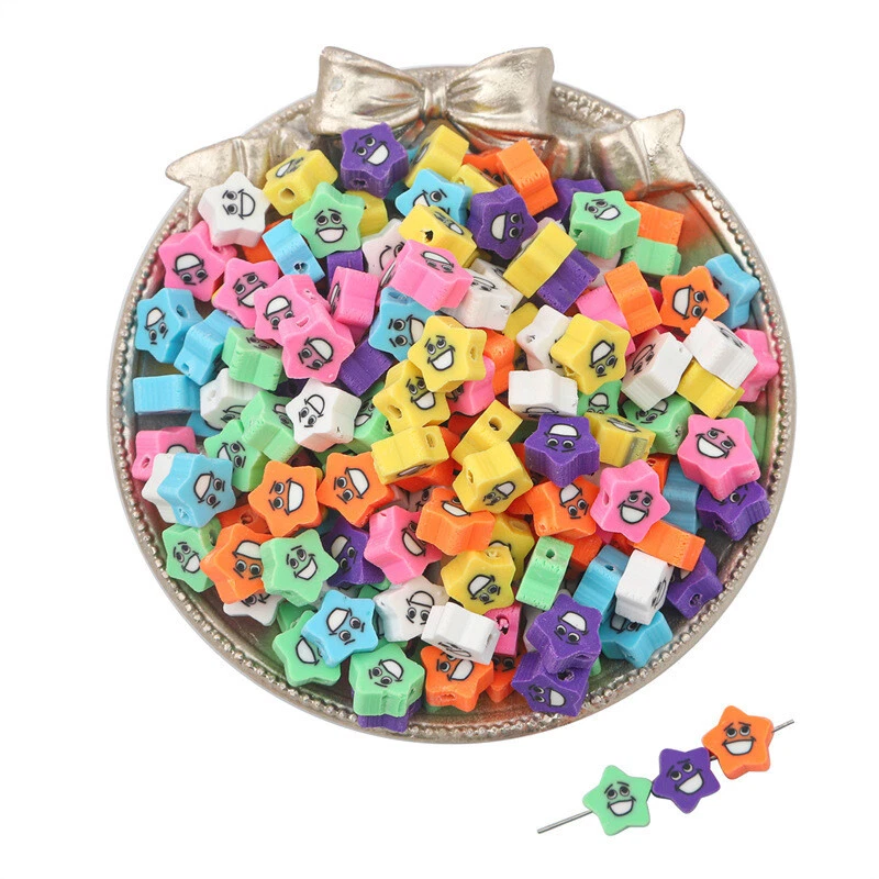 Polymer Ton Perlen für Armband bunte Smiley Sterne Farbig DIY 100 Stück - Bild 3 von 4