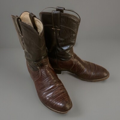 VINTAGE JUSTIN ROPER BOOTS - STYLE 3114 DISTRESSED TEJU LIZARD SIZE 8.5 ...