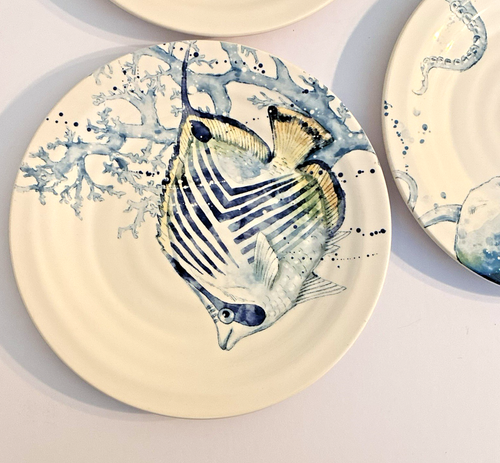 Pier 1 Imports Set of 4 Sea Life Ironstone Salad Plates Beach House Ocean Decor - Picture 16 of 18