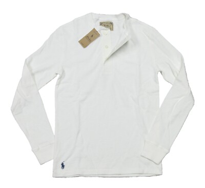 Polo Ralph Lauren Men's White Cotton Ribbed Long Sleeve Henley T-Shirt 