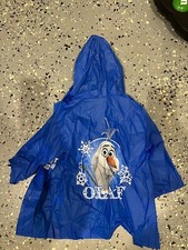 Disney Frozen Olaf Rain Coat / Jacket Poncho Kids Small Blue Hooded Snap Front