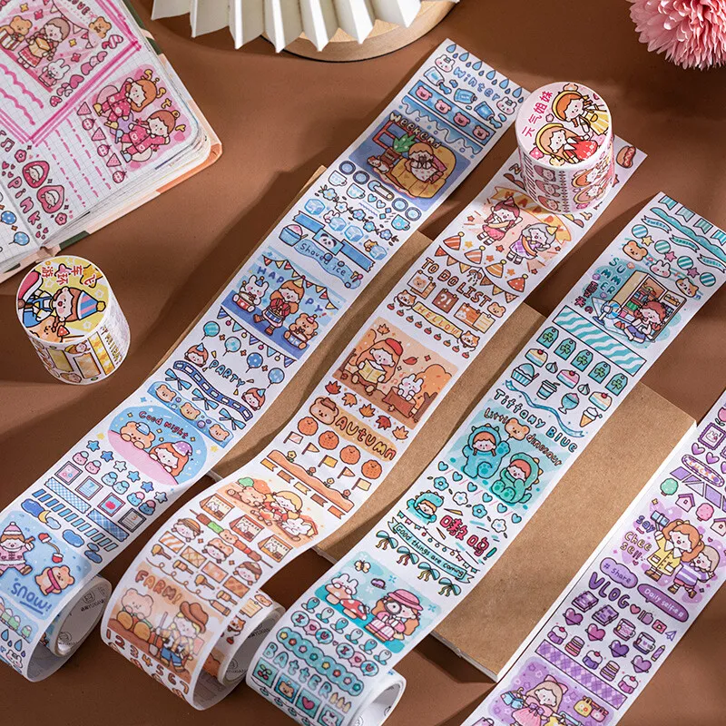 100 PCS/Set Cute Washi Tape Set Japanese Cute Adhesive Decorative Masking  Tape Scrapbook Stationery Stickers