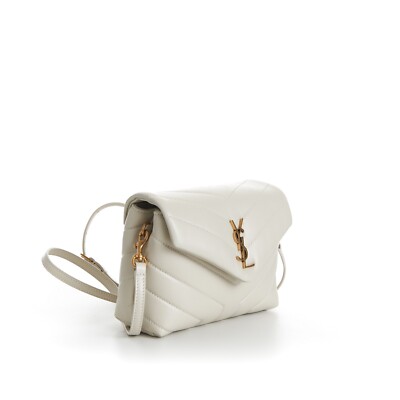SAINT LAURENT 1990$ White Loulou Toy Strap Bag, Quilted Y Leather
