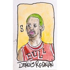 Dennis Rodman - Watercolor and Ink on Paper 2.5x5in @elsantosworld Sergio Santos
