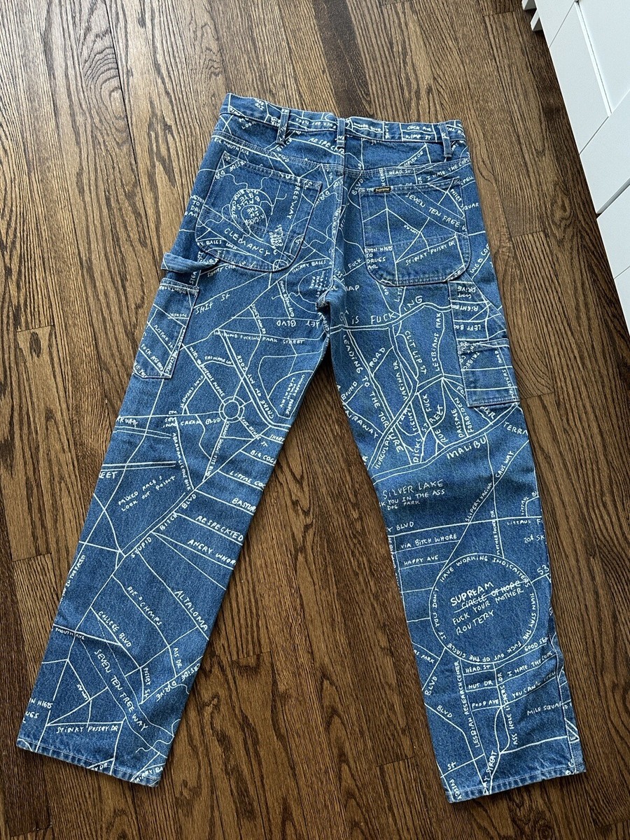 Supreme Gonz Maps Printed Denim Jeans Painter Pants Size 30 Supreme Gonz Maps Printed Denim Jeans Painter Pants Size 30