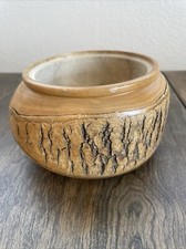 Handmade Signed Wood Bowl Bark Side Hand Crafted Vintage Round Wooden Decor
