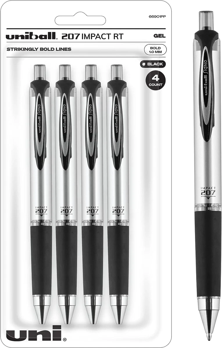 Uniball Signo 207 Impact RT Retractable Gel Pen, 4 Black Pens, 1.0Mm