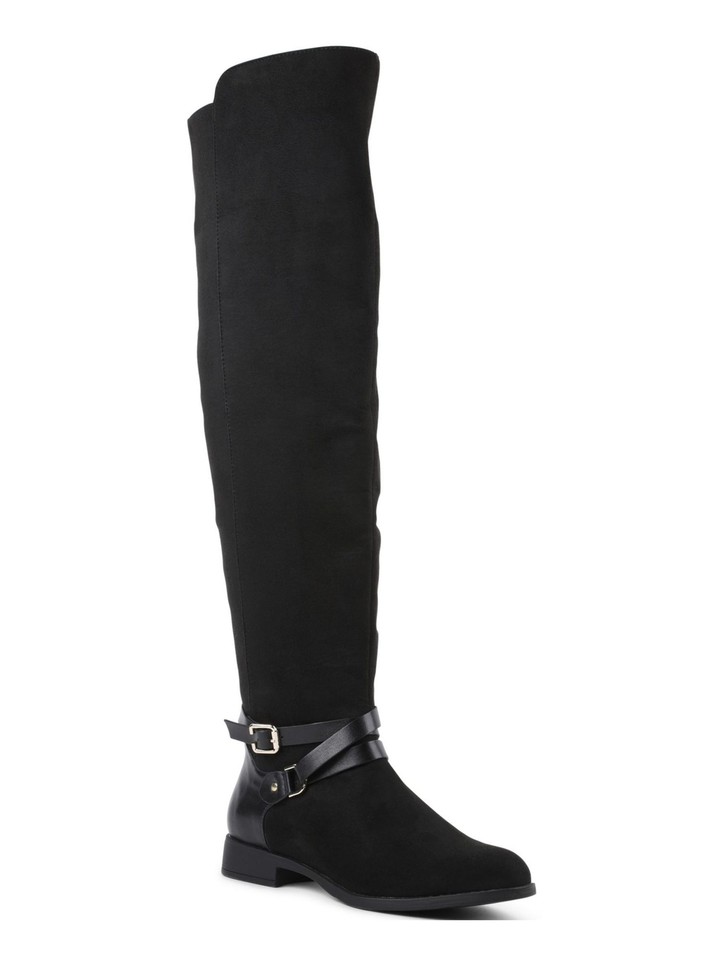 XOXO Womens Black Buckle Accent Stretch Dress Boots Shoes 5.5 eBay