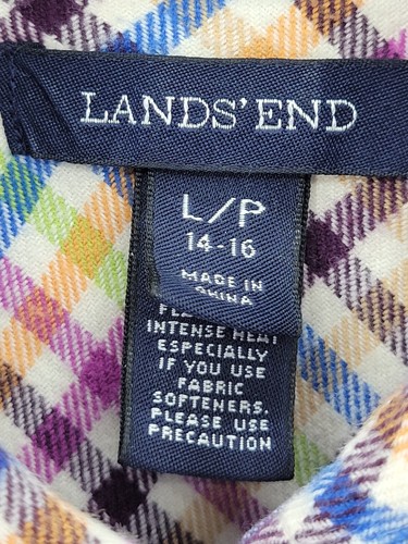 Lands End Top Damen groß bunt kariert Langarm Knopfleiste Freizeit adrett - Bild 3 von 8