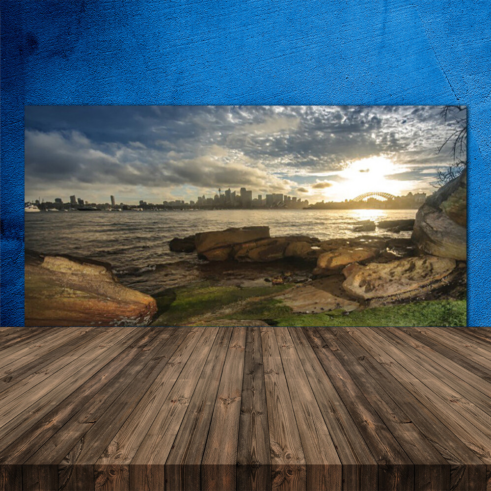 Crédence de cuisine en verre 120x60 cm motif bord de mer et galets texturés