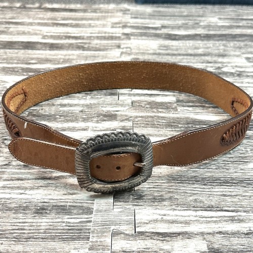 Brighton Vtg Women's sz 32 Belt 44307 Brown Leather Silver Tone Buckle Western - Picture 2 of 7