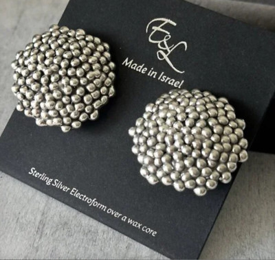 E&L Sterling Silver Bubble Round Popcorn Earrings Electroform Israel NEW