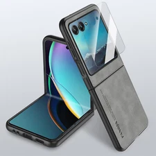 For Motorola Razr/Razr 2024/2025 Leather Case with Tempered Glass Screen Cover