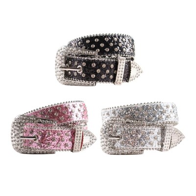 Shinning Rhinestone Belt Women PU-leather Hot Girls Y2K Girls Belt for Jeans Men